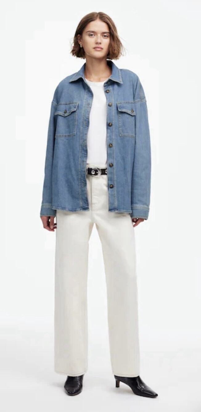 Madewell Womens Denim Shirt Oversized Small Light Wash Blue Relaxed Shacket